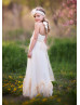 Halter Neck Ivory Floor Length Boho Beach Flower Girl Dress